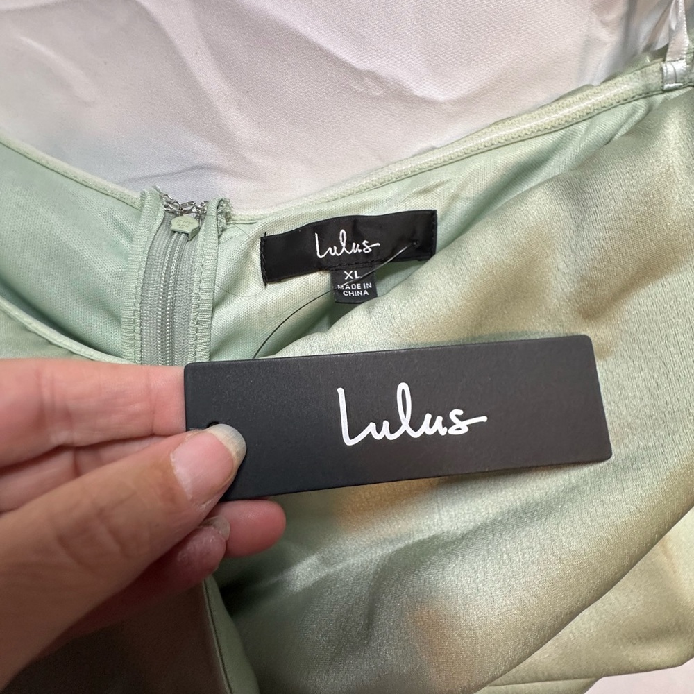 Lulus Womens Off the Shoulder Dress Asymmetrical Hem Satin Green - Picture 9 of 13